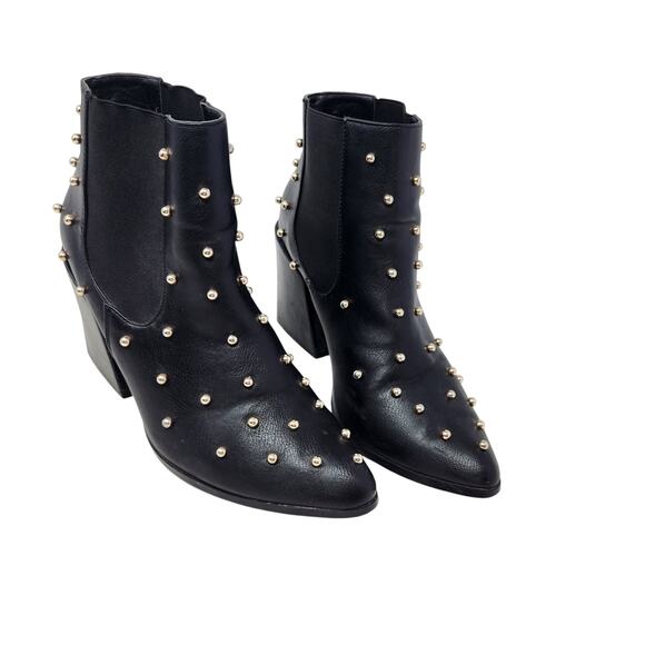 Liliana Pearl Studded High Heel Boots Faux Leather Pointed Toe Black Size 8.5 - Picture 2 of 9